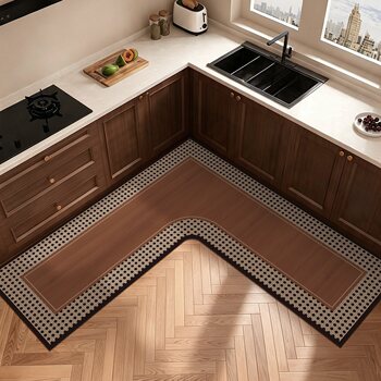 Medieval style l-shaped integrated kitchen floor mat corner water-absorbent anti-slip foot mat 7-shaped waterproof, oil-proof and dirt-resistant carpet
