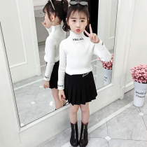 Female childrens wear half high neck collar pullover thin white sweater 2021 Spring and Autumn new large childrens foreign style base shirt