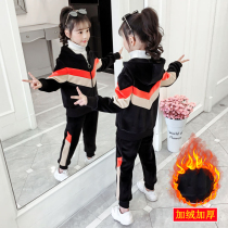  Girls  autumn clothes plus velvet thickened gold velvet suit 2021 autumn and winter new large childrens childrens Western clothes