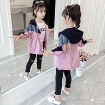 6 Girls wear 7 early autumn mid-long thin coat 2021 New 8 middle and big children 9 foreign style hooded windbreaker 10 years old