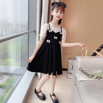 Girl Clothes Summer Children Fake Two Dress Dress 2022 New Middle Child Summer Little Girl Foreign Air Thin Dress
