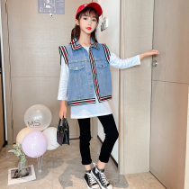 Girls spring child foreign air trendy outwear cowboy waistcoat small girl waistcoat Waistcoat Great Boy Vest Tide