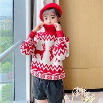 Womens autumn childrens high-neck thick sweater 2021 autumn and winter new medium-big children foreign-style pullover base shirt