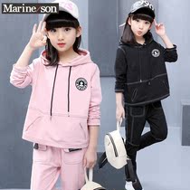  Fat girl casual suit 2021 spring and autumn new Korean childrens clothing sports loose middle and large childrens western style autumn clothes