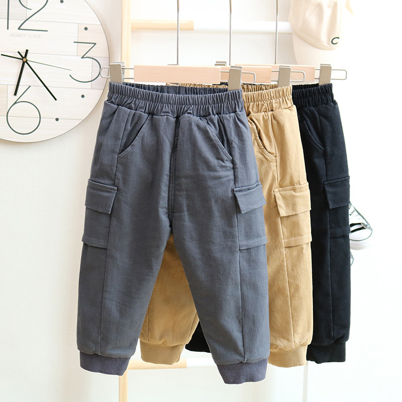 Children's hair clamps trousers for winter boys plus wool pants for thickening cotton pants wear baby three layers warm pants