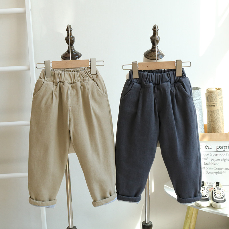 A winter children's hairpin cotton pants three-layer warm baby pleated quilted cotton thickened boys and girls cotton pants for outer wear