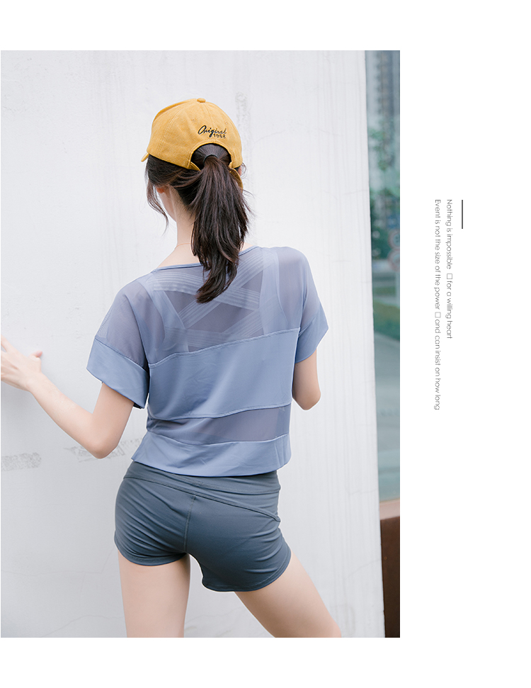 Spelling thể thao áo thun nữ giản dị lỏng ngắn thoáng khí quần áo yoga gợi cảm nhanh khô quần áo chạy thể dục áo sơ mi áo thun reebok nam