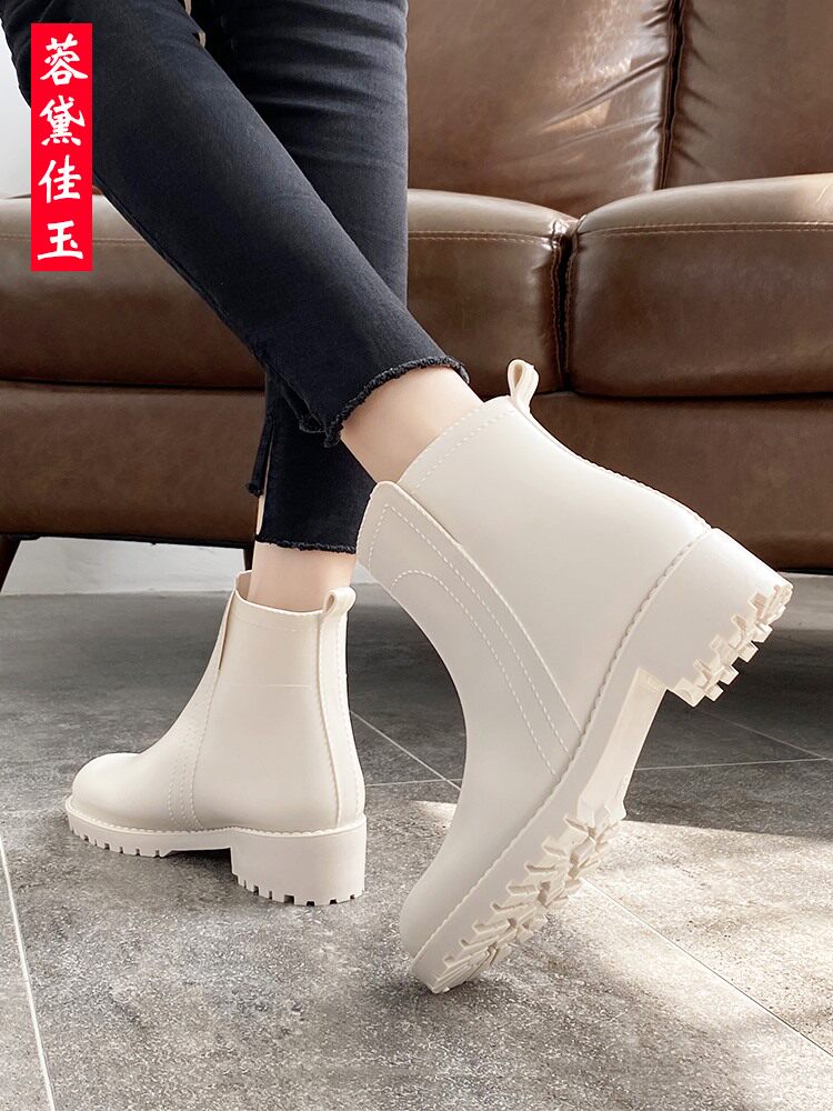Japan Day Series Rain Shoes Women Winter Rubber Shoes Short Barrel Water Shoes Plus Suede Sets Shoes Kitchen Shoes Waterproof Non-slip Rain Boots