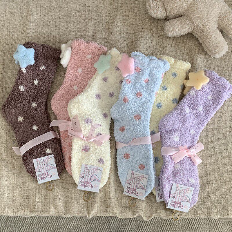 Coral Fleece Sleep Socks for Women, Autumn and Winter, Thickened and Warm, Maternity Socks, Mid-Calf, Home Indoor Floor Socks