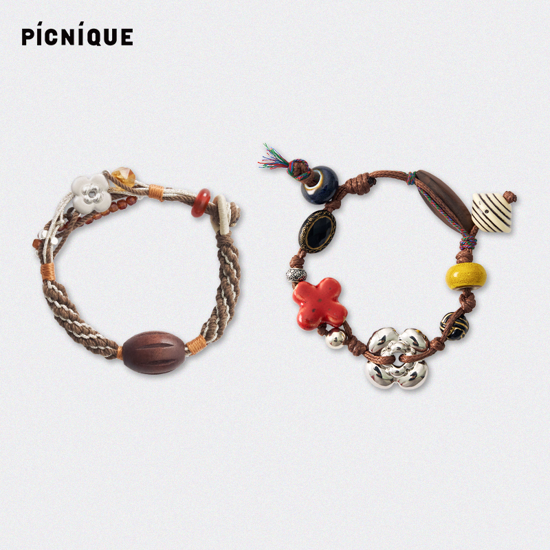 Liu Haocong's Same Style Picnique Brutalist Floral Beaded Braided Bracelet Liu Haocong's Same Style Picnique Brutalist Floral Beaded Braided Bracelet