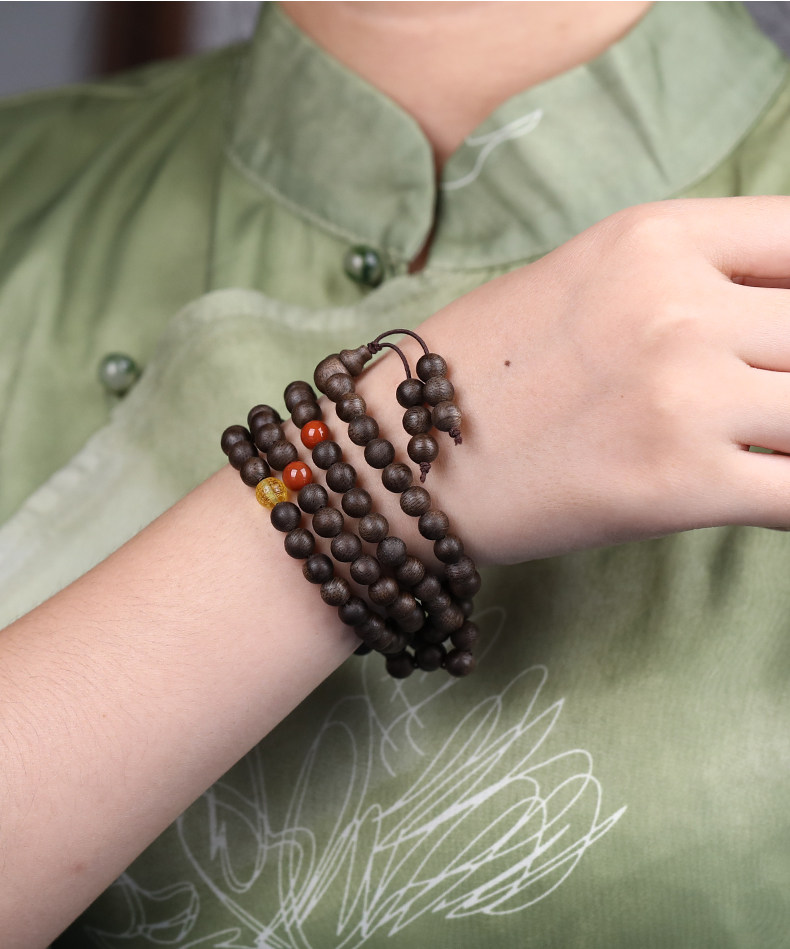 листья аквиларии 天然文莱沉香手串男老料九分沉满结油沉香木佛珠手链女108颗念珠