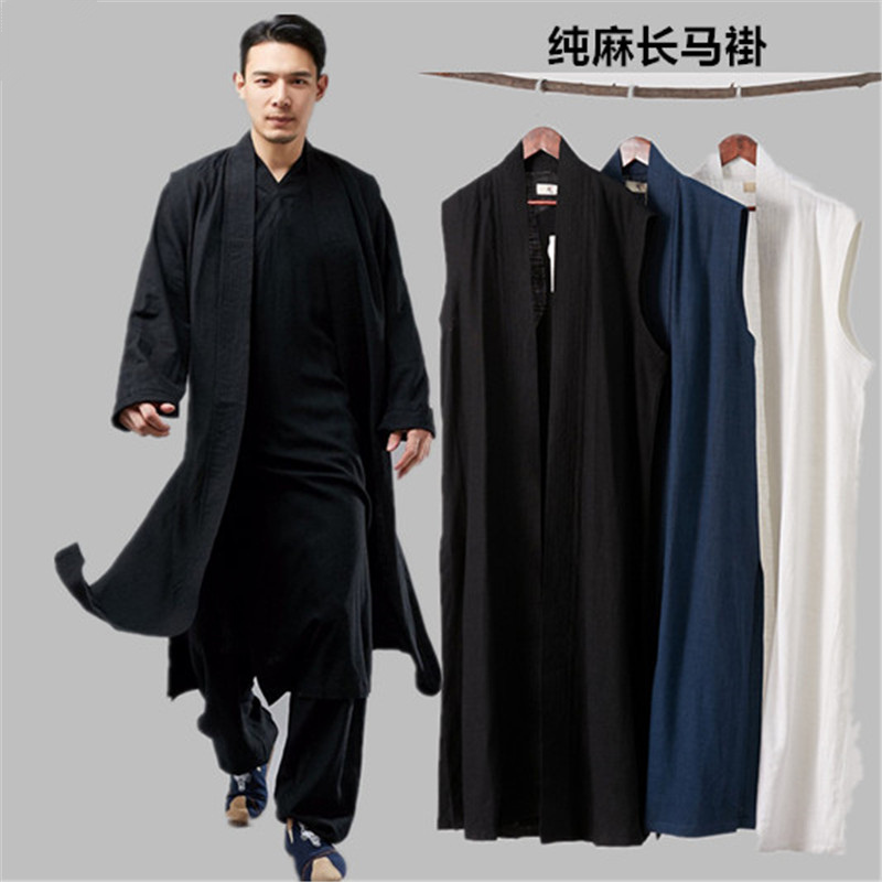 Spring and Autumn Thin Men's Fairy-Like Long Linen Jacket Chinese Style Long Shirt Casual Vest Retro Waistcoat Tea Clothing Spring and Autumn Thin Men's Fairy-Like Long Linen Jacket Chinese Style Long Shirt Casual Vest Retro Waistcoat Tea Clothing