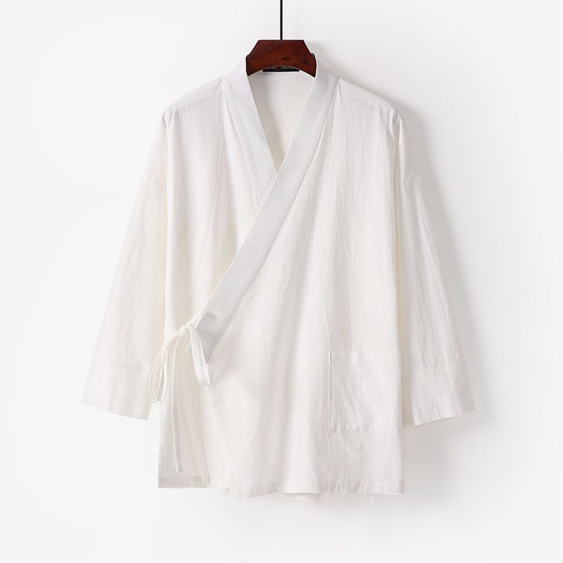 Spring and Summer Hanfu Cardigan with Tie, Zen Meditation Tea Attire, Chinese Style Fairy-Like Taoist Robe, Tang Suit Layperson Clothing, Plus-Size Cotton and Linen Set