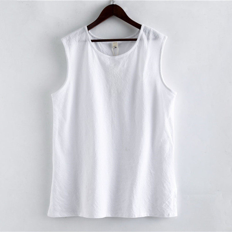 Chinese style summer ultra-thin pure white round neck men's cotton and linen bottoming vest Zen clothing linen sleeveless sweatshirt