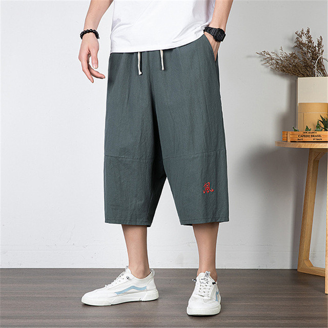 ກາງເກງຜ້າຝ້າຍ summer ແລະ linen cropped pants ຮູບແບບຈີນໃຫມ່ຂະຫນາດບວກກັບຜູ້ຊາຍສີແຂງຝ້າຍແລະ linen harem pants ກາງເກງກິລາສັ້ນຂອງຜູ້ຊາຍ