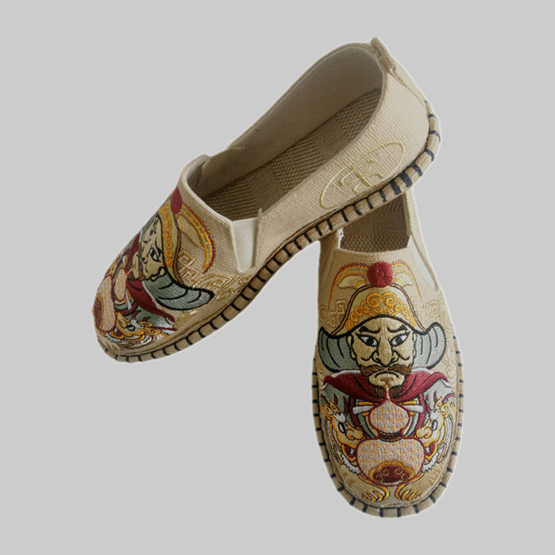 Spring and autumn Chinese style retro embroidery Wu Songniu tendon bottom sails cloth shoes cotton linen bottom shoes One foot pedal Thousand bottom men's shoes