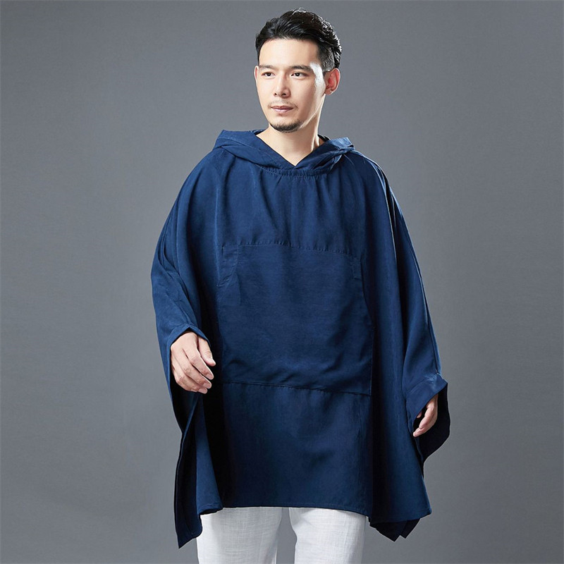 New snowflake satin cloak Chinese wind blouse pure color Zen suit with hat to seat and snowflake satin finish ethnic costumes