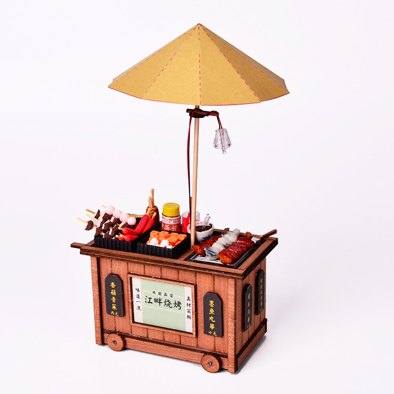 Ancient stall Chinese handmade diy cottage small house wooden house Chinese style architectural model riverside barbecue