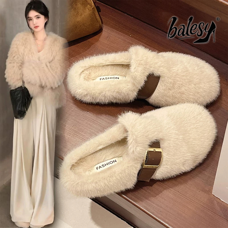 British Flat Fur Slippers for Women, Outdoor Wear, 2026 Autumn and Winter New Style, Home Slip-On Closed-Toe Birkenstock-Style Cotton Shoes British Flat Fur Slippers for Women, Outdoor Wear, 2026 Autumn and Winter New Style, Home Slip-On Closed-Toe Birkenstock-Style Cotton Shoes