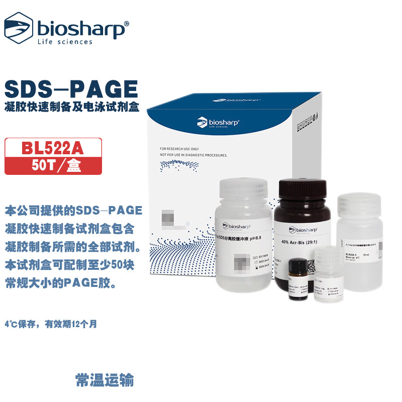白鲨 BL522A SDS-PAGE凝胶快速制备及电泳试剂盒50T/盒