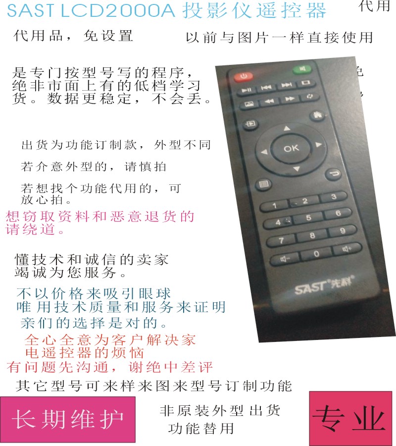 SAST Shchenko LCD2000A Projector Remote Control also the wise Q3 also the wise x6 pat on the note model