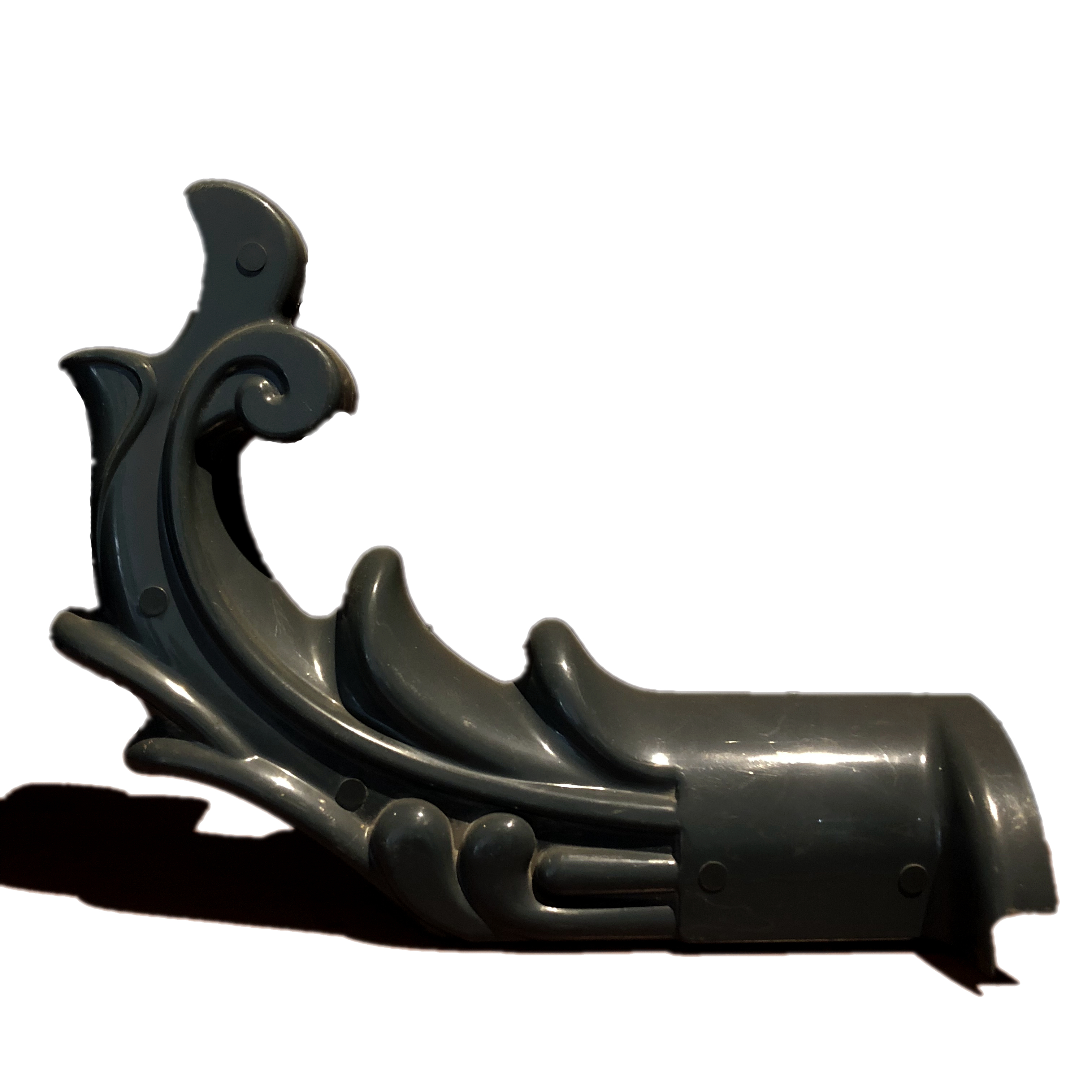 Synthetic resin tile fittings with large teething and positive curly tail flying eaves