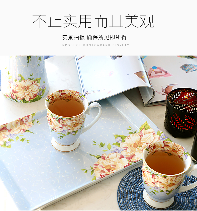 Tangshan ipads porcelain water set suits for home sitting room drinking cup light European - style key-2 luxury glass tray cups cold water box