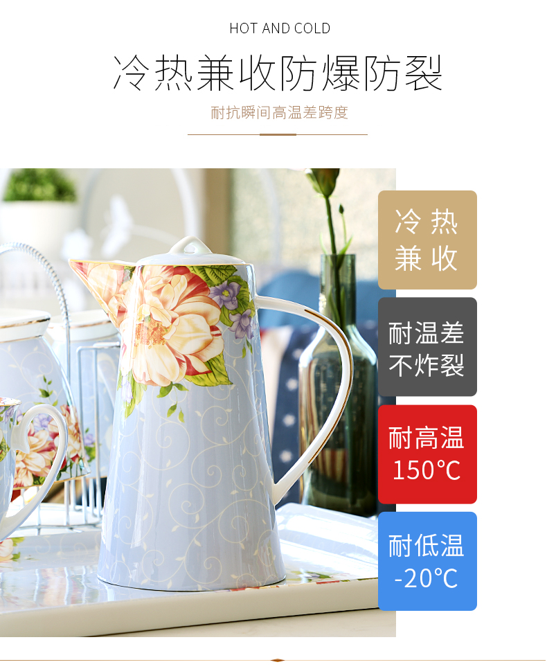 Tangshan ipads porcelain water set suits for home sitting room drinking cup light European - style key-2 luxury glass tray cups cold water box