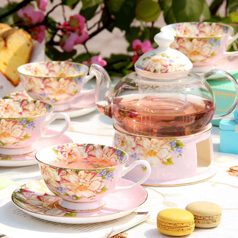 Flower teacup fruit teapot set ceramic afternoon tea tea set English pot tea set home candle heating