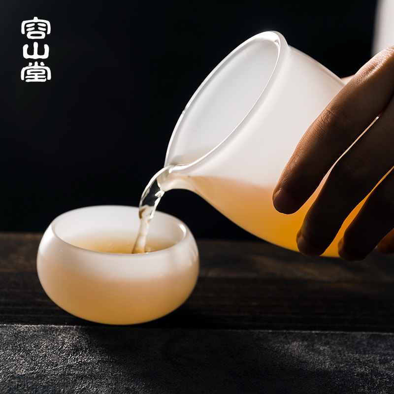RongShan hall jade porcelain tea set a complete set of kung fu tea tureen large fair keller coloured glaze jade white porcelain gift boxes