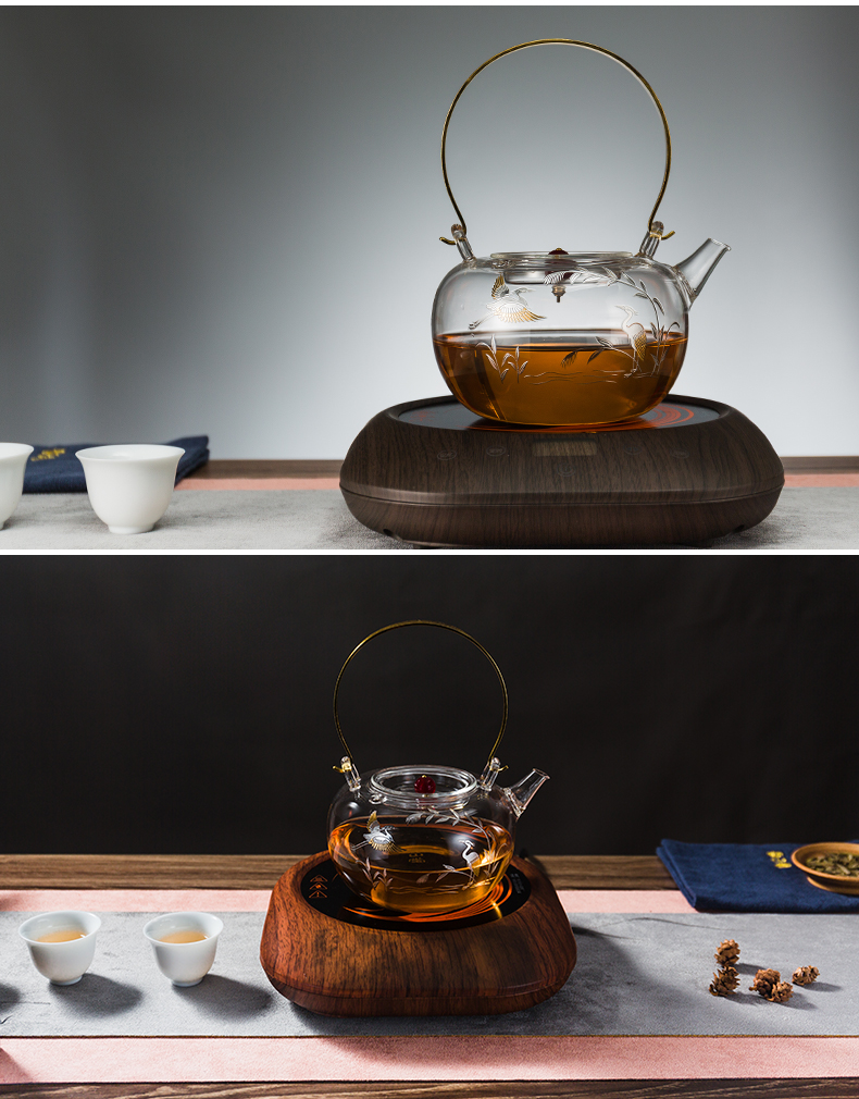 Burn it RongShan hall of gold and silver glass stainless steel tank.mute the boiled tea, the electric kettle TaoLu tea stove set tea service