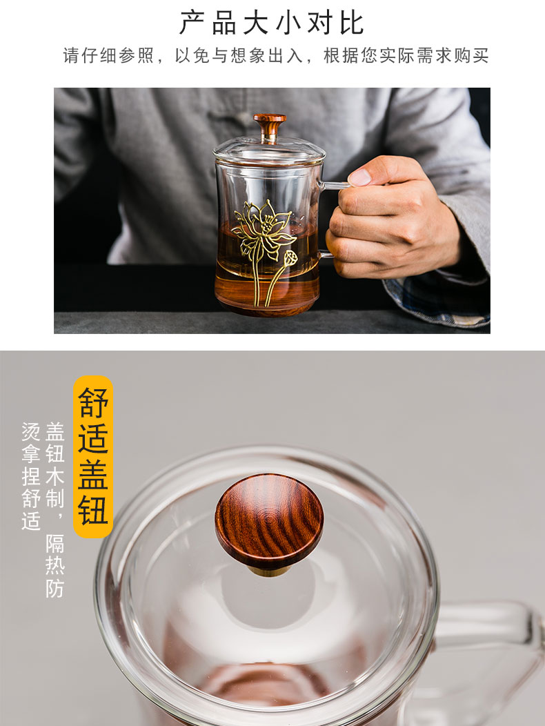 Rongshantang đống cốc thủy tinh vàng dày với bộ lọc bên trong tách trà xanh tách văn phòng Bộ tách trà Kung Fu - Trà sứ bình trà cổ