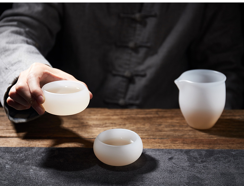 RongShan hall suet jade porcelain teacup master cup single CPU individual justice cup glass large sample tea cup tea sets