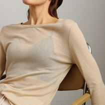 evewang wool Tencel blend soft skin-friendly thin perspective knit sweater loose versatile long sleeve base