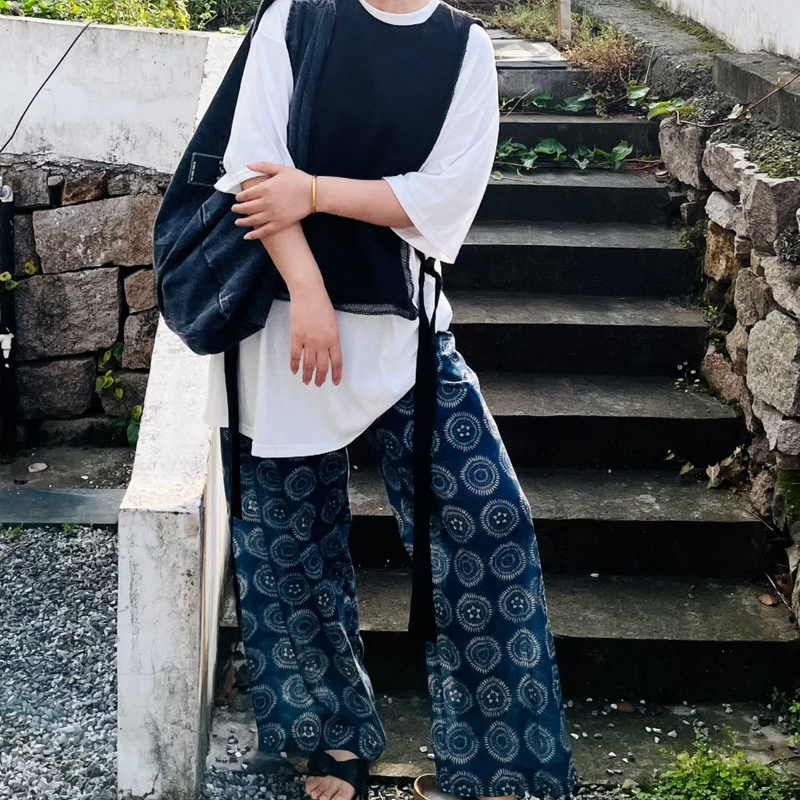 Old Money Style Printed Thin Cotton Air Pants for Women, Spring and Summer High-Waisted Wide-Leg Slimming Relaxed Casual Straight-Leg Trousers