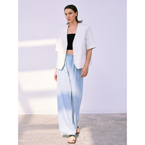 One Wei Tian silk denim wool edge hanging long leg air pants womens trousers one piece free cut length