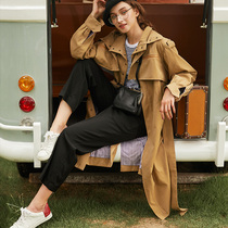 evewang hooded two-piece set long over-the-knee womens windbreaker 2019 spring and autumn new belted casual jacket