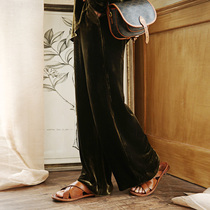 First Mi Su hanging silk velvet wide-leg pants High waist loose thin high-rise womens trousers High-end trousers