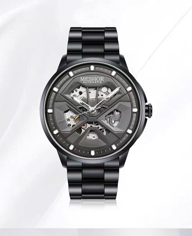 New Model Men's Watch with Large Dial, Mechanical Fashion Skeleton Watch, Sapphire Waterproof Men's Watch 9099