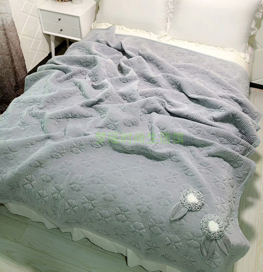 Hàn Quốc ngắn sang trọng ấm pha lê nhung trải giường chăn bông tấm ba chiều hoa bìa hai mặt flannel một bông các mẫu ga trải giường đẹp