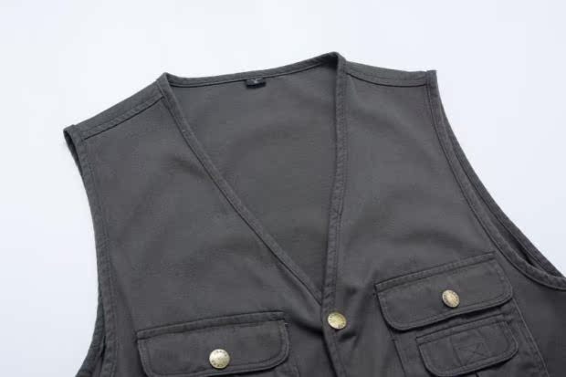 Vest trung niên cotton mùa xuân và mùa thu vest vai nam nhiều túi chụp ảnh cá nam vest vest cỡ lớn các kiểu áo ghi lê nam
