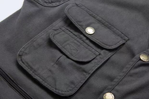 Vest trung niên cotton mùa xuân và mùa thu vest vai nam nhiều túi chụp ảnh cá nam vest vest cỡ lớn các kiểu áo ghi lê nam