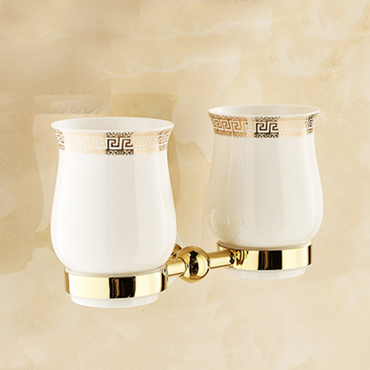 Franc-style eurostyle gilded antique double cup holder gargling cup suit bathroom hardware pendant 5305B