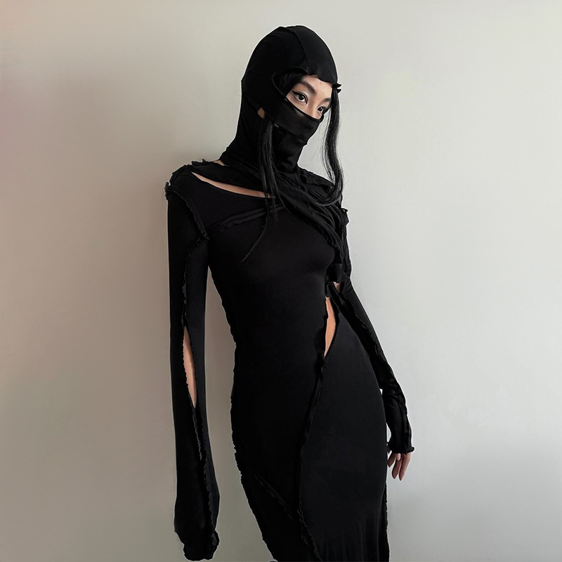 Hooded High Neck Hollow Out Dress