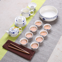  A complete set of ceramic blue and white honeycomb Longling hollow Kung Fu tea set Hotel household gifts convenient specials