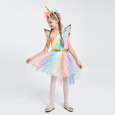 Baby Kids Dresses For Girls Unicorn Party Dress Christmas Dress Rainbow Tulle Children Clothing Halloween Costume 3 4 6 8 Years