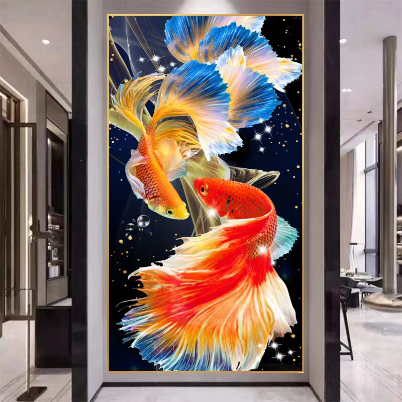 现代简约九鱼图玄关挂画可客制化招财锦鲤墙画走廊装饰画-Taobao-Tmall