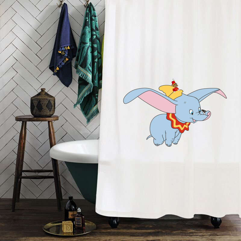 Net red Dumbo shower curtain ins cute cartoon Nordic shower curtain set punch-free waterproof and mildew-proof partition curtain