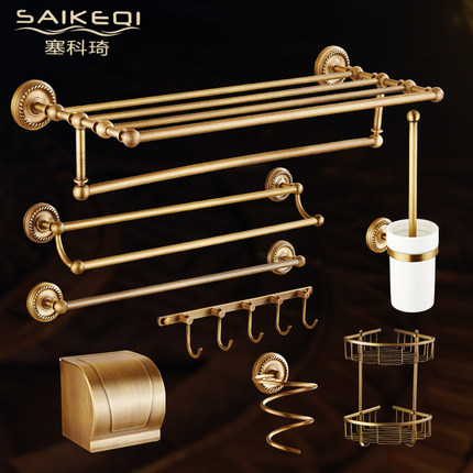 仿古毛巾架全铜卫浴五金挂件套装浴室置物架复古欧式卫生间浴巾架
