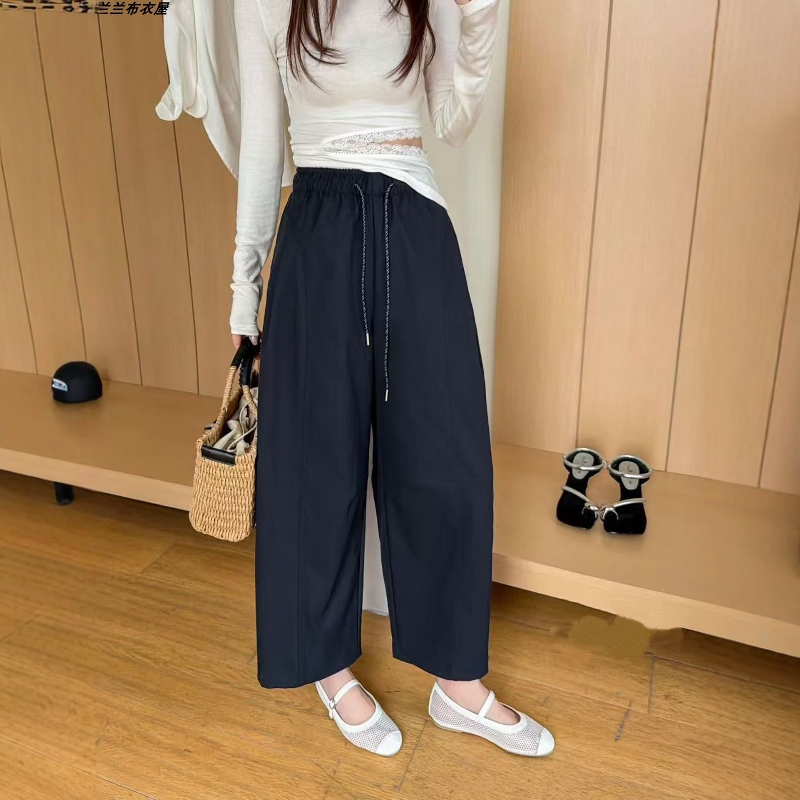 Korean Style Floral Drawstring Elastic Waist Scimitar Pants 2026 Spring/Summer Collection